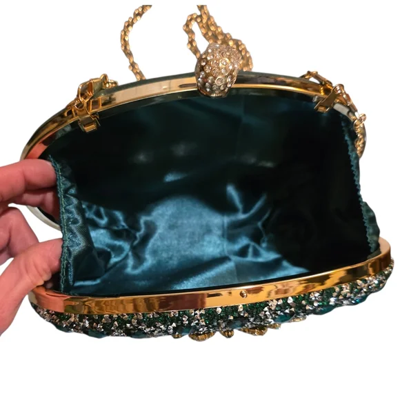 NEW Elegant Green and Gold Clutch Crossbody Bag - Picture 5 of 5